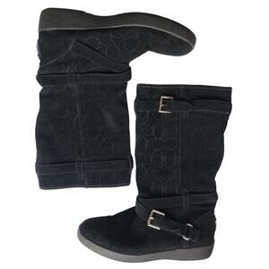 Coach Thelma Signature Monogram Embossed Black Suede Shearling Lined Boots, 8B